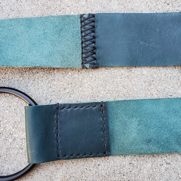 Handmade/Sewn Turquoise BELT w/ Ring Tie in Vegetable Tanned Leather - Picture 8 of 8